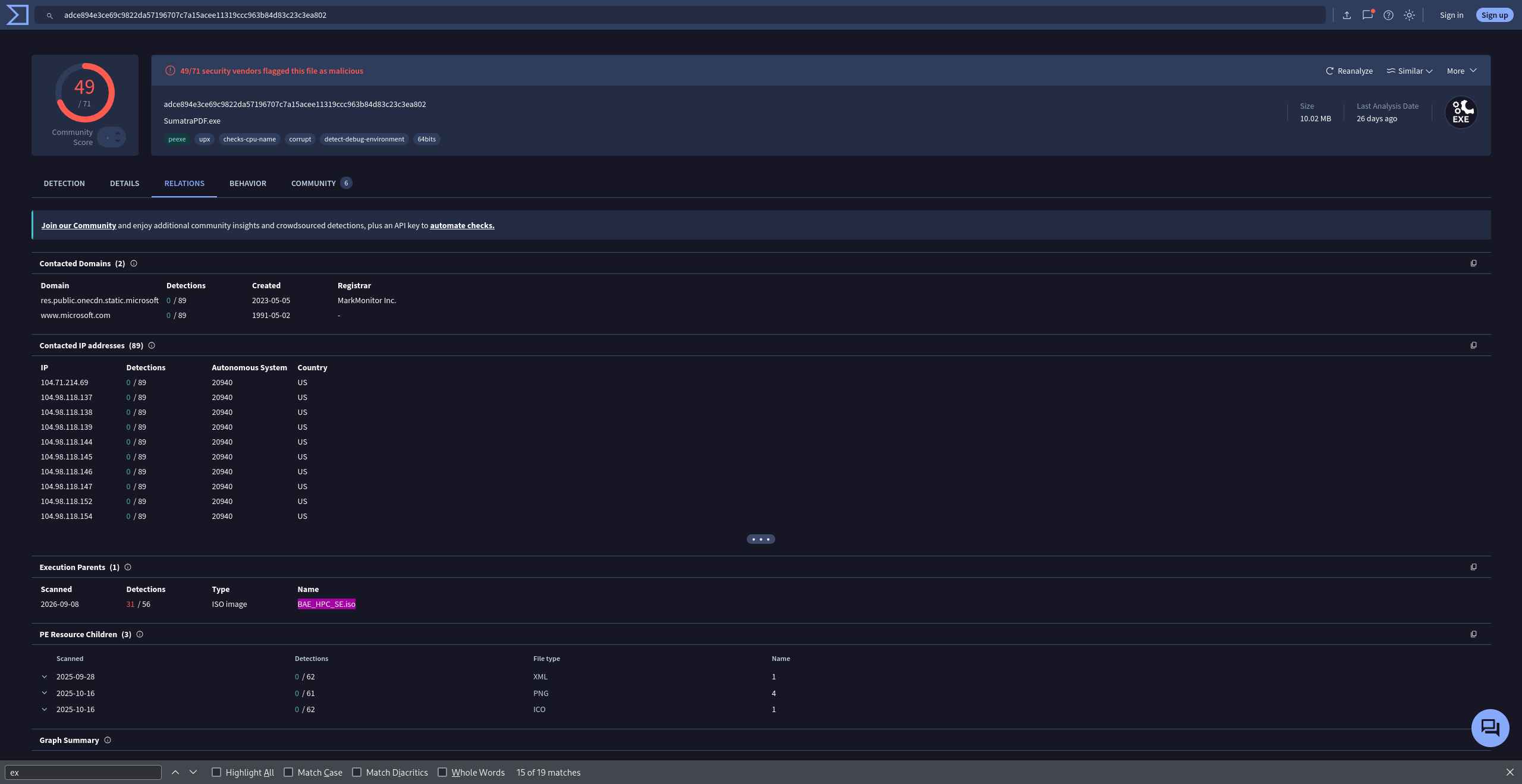 VirusTotal parent execution relationship for second IOC